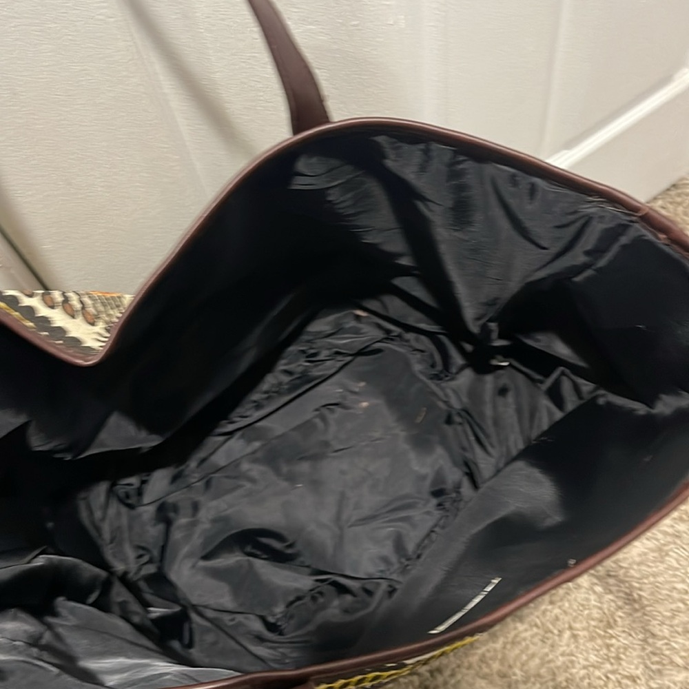 Neiman Marcus Stylish Brown and Yellow Patterned Tote Bag - Picture 4 of 5